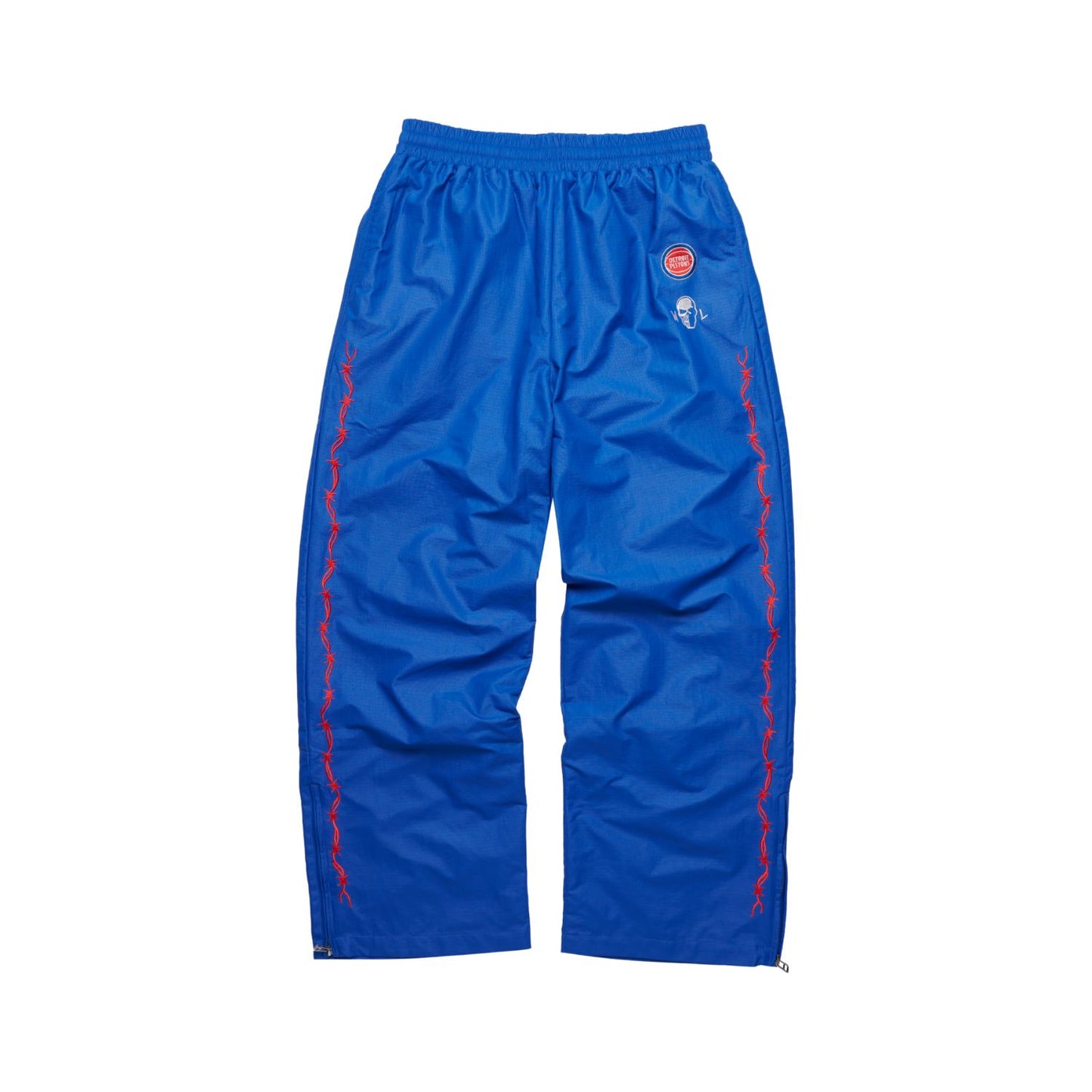Warren Lotas x Detroit Pistons Barbed Wire Pants in Blue - Front View