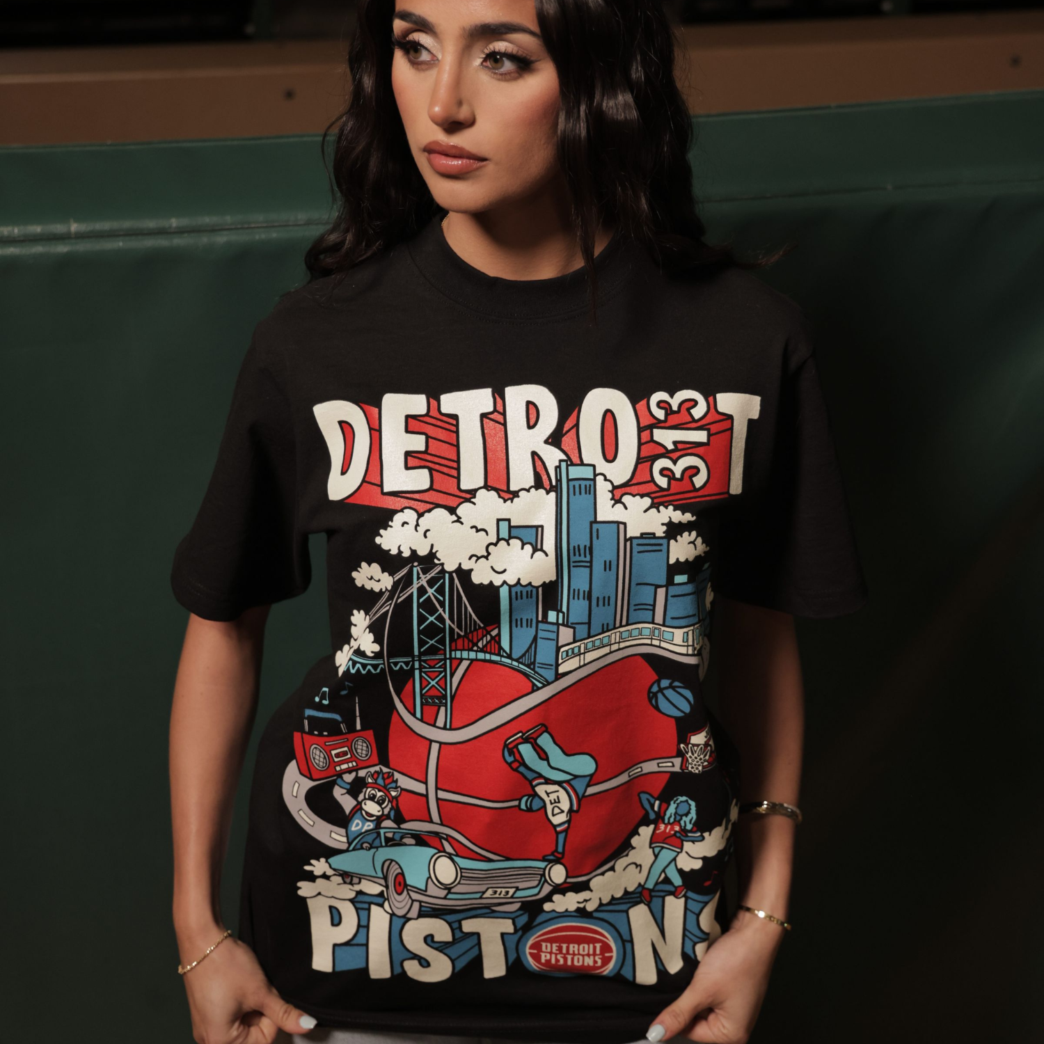 Pistons Motor City Motion Tee By 'JustByJuliana' in Black - Front View