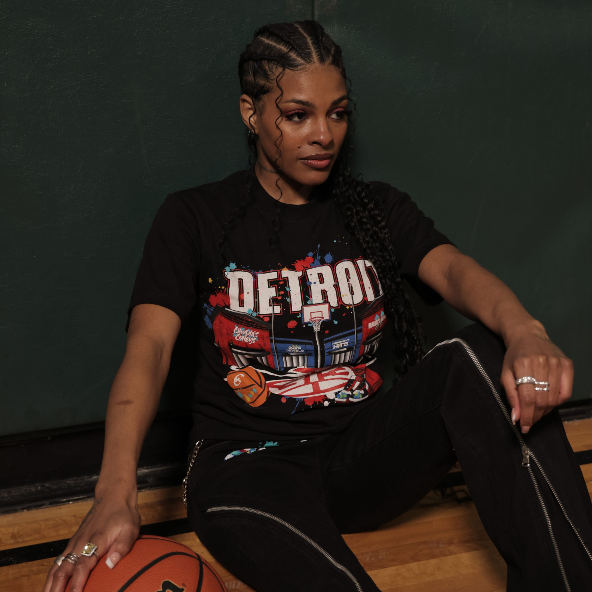 Pistons City of Hoop Dreams Tee By 'Kameko' in Black - Front View