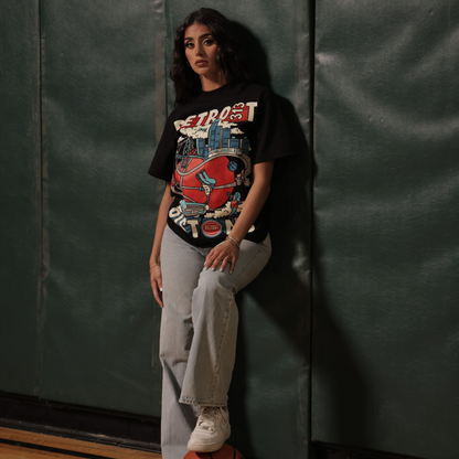 Model Wearing Youth Pistons Motor City Motion Tee By 'JustByJuliana' in Black - Front View