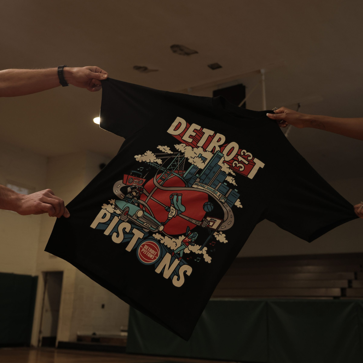 Youth Pistons Motor City Motion Tee By 'JustByJuliana' in Black - Front View