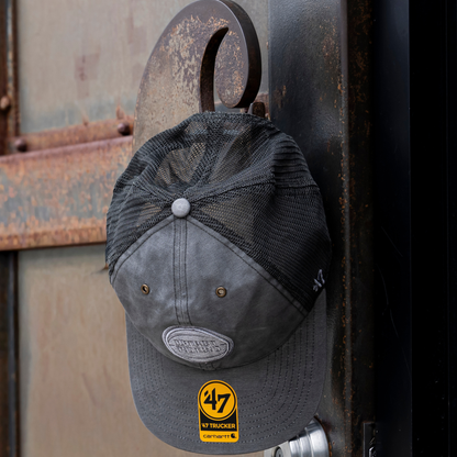 Detroit Pistons 47 Brand x Carhartt Washed Trucker Hat in Grey - Front View