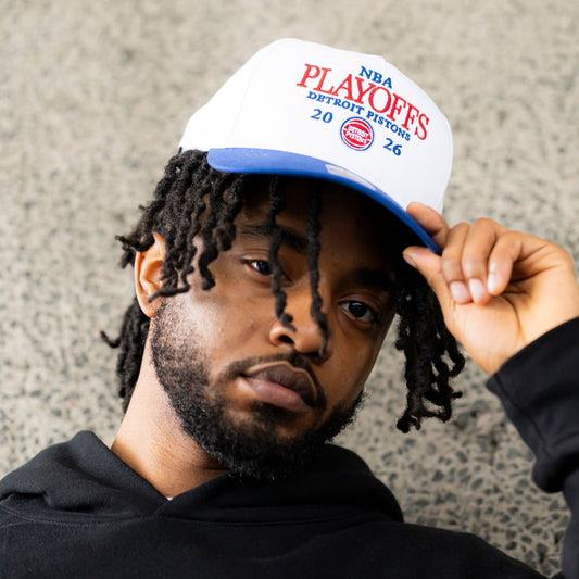 Model Wearing Detroit Pistons Playoffs '26 47 Brand Hat - Front View