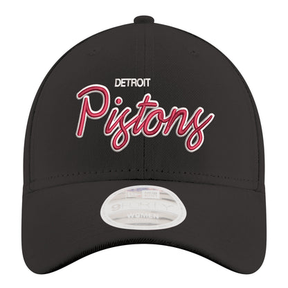 Ladies Detroit Pistons New Era 920 Metallic Script Hat in Black - Front View