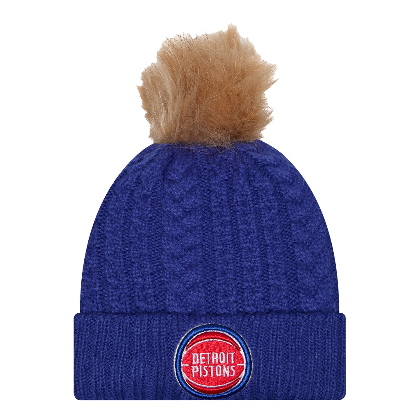 Ladies Detroit Pistons New Era Luxe Faux Fur Knit In Blue - Front View