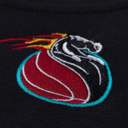 Ladies Detroit Pistons Mitchell & Ness Script Lightweight Crewneck Sweatshirt in Black - Embroidery View