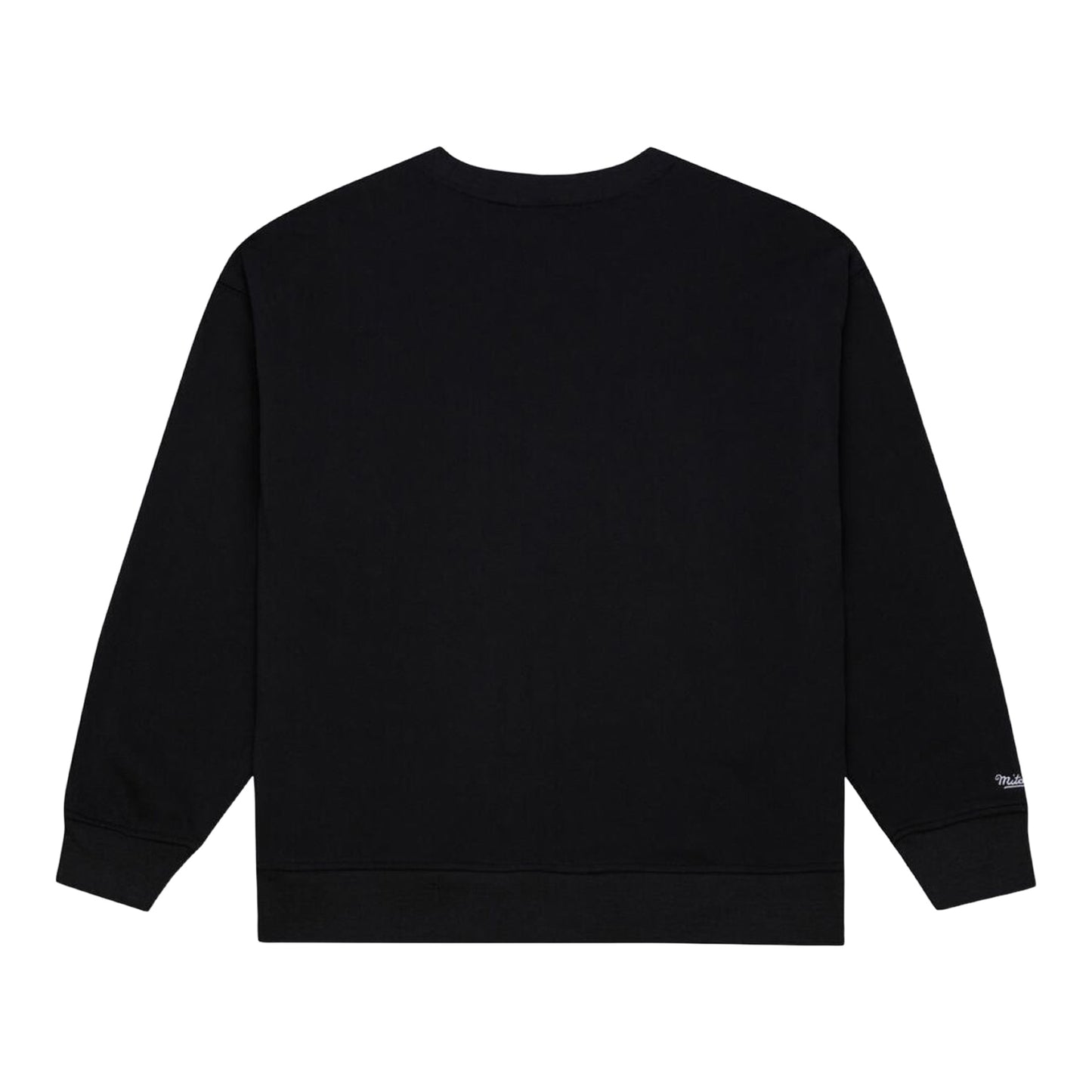 Ladies Detroit Pistons Mitchell & Ness Script Lightweight Crewneck Sweatshirt in Black - Back View