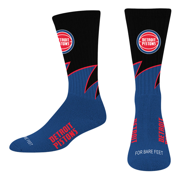 Detroit Pistons For Bare Feet Black Wave Socks in Black and Blue - Front View