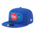 Detroit Pistons New Era 5950 Tri-Logo Fitted Hat in Blue - Front Left View
