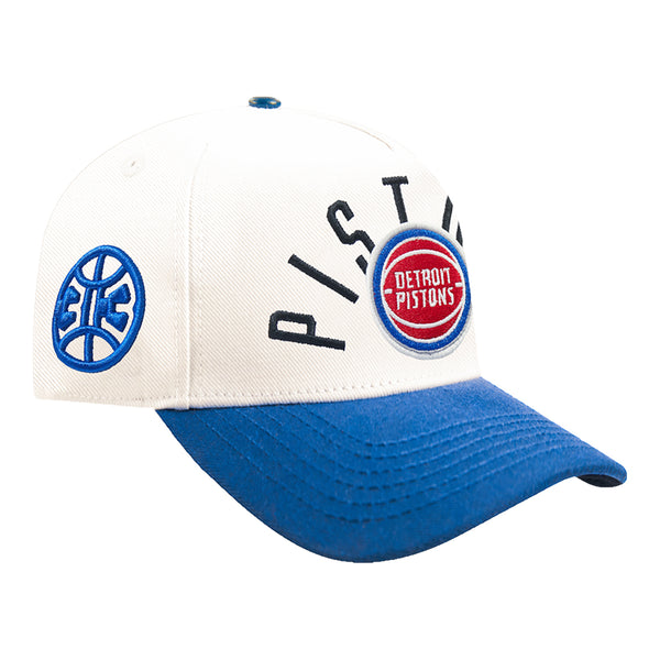 Detroit Pistons Pro Standard Modern Originals Snapback in White and Blue - Front Right View