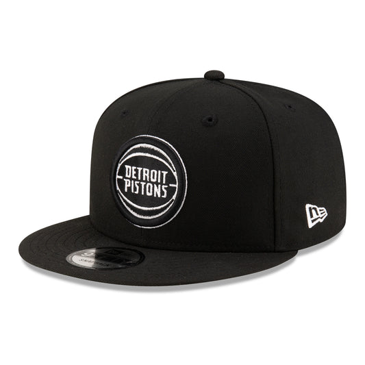 Detroit Pistons New Era Black & White 950 Snapback in Black - Front Left View