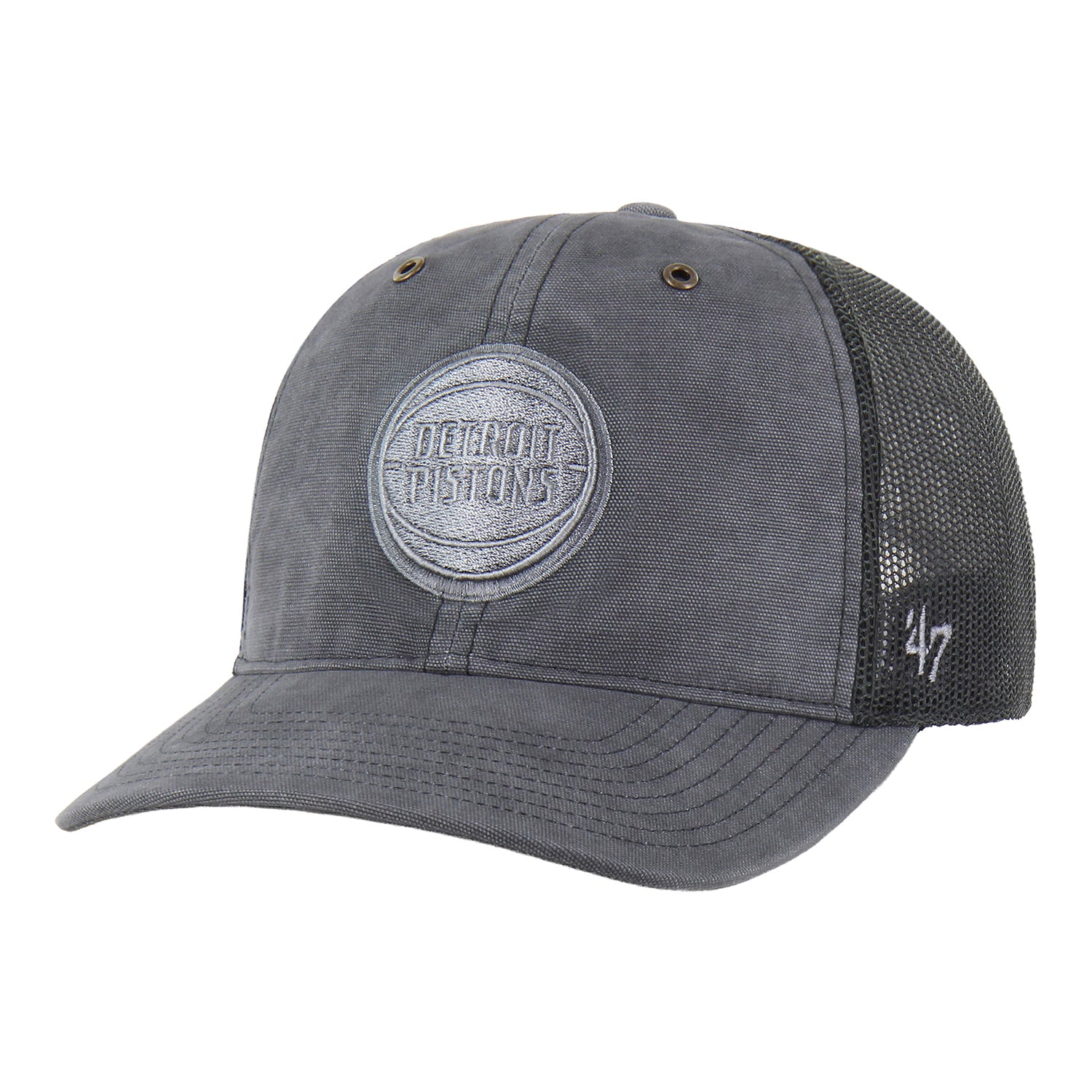 Detroit Pistons 47 Brand x Carhartt Washed Hitch Hat in Grey - Front Left  View