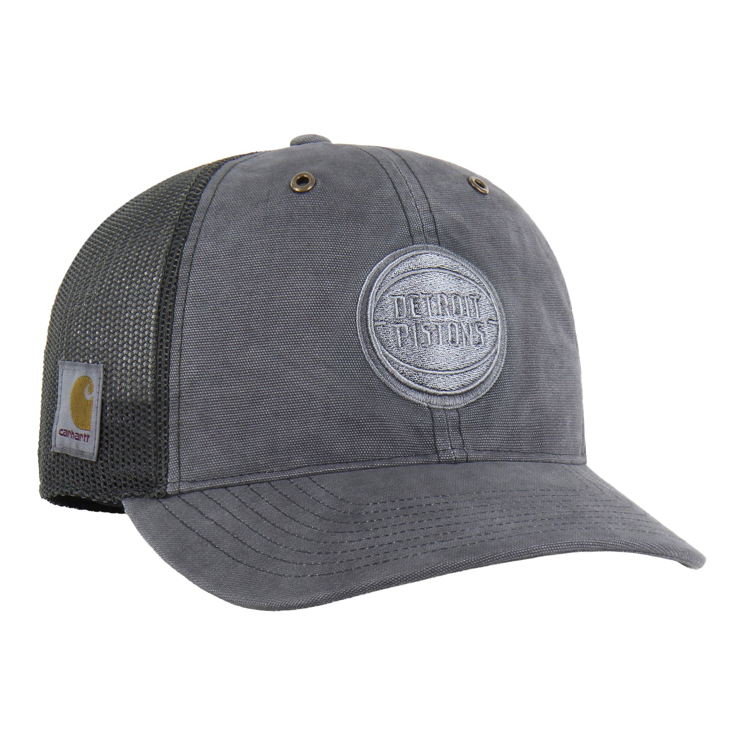 Detroit Pistons 47 Brand x Carhartt Washed Hitch Hat in Grey - Front Right View