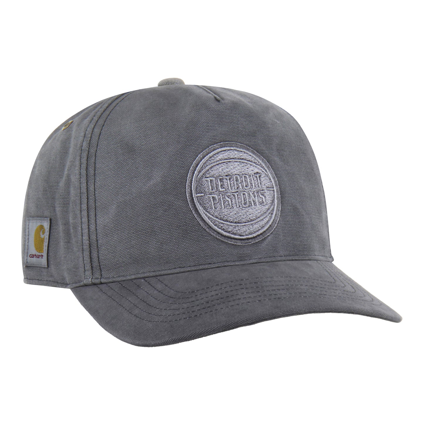 Detroit Pistons 47 Brand x Carhartt Washed Trucker Hat in Grey - Front Right View