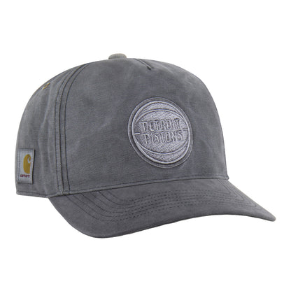 Detroit Pistons 47 Brand x Carhartt Washed Trucker Hat in Grey - Front Right View