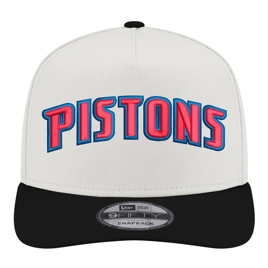 Detroit Pistons New Era Chrome White Wordmark 950AF Snapback in White and Black - Front View