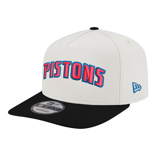 Detroit Pistons New Era Chrome White Wordmark 950AF Snapback in White - Front Left View