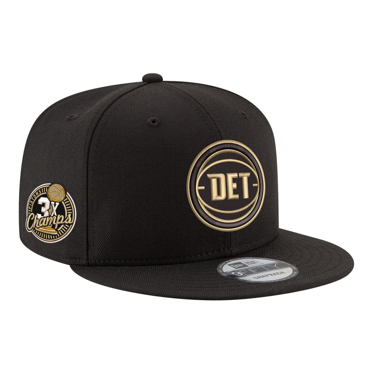 Detroit Pistons New Era Black & Gold 950 Snapback in Black - Front Right View
