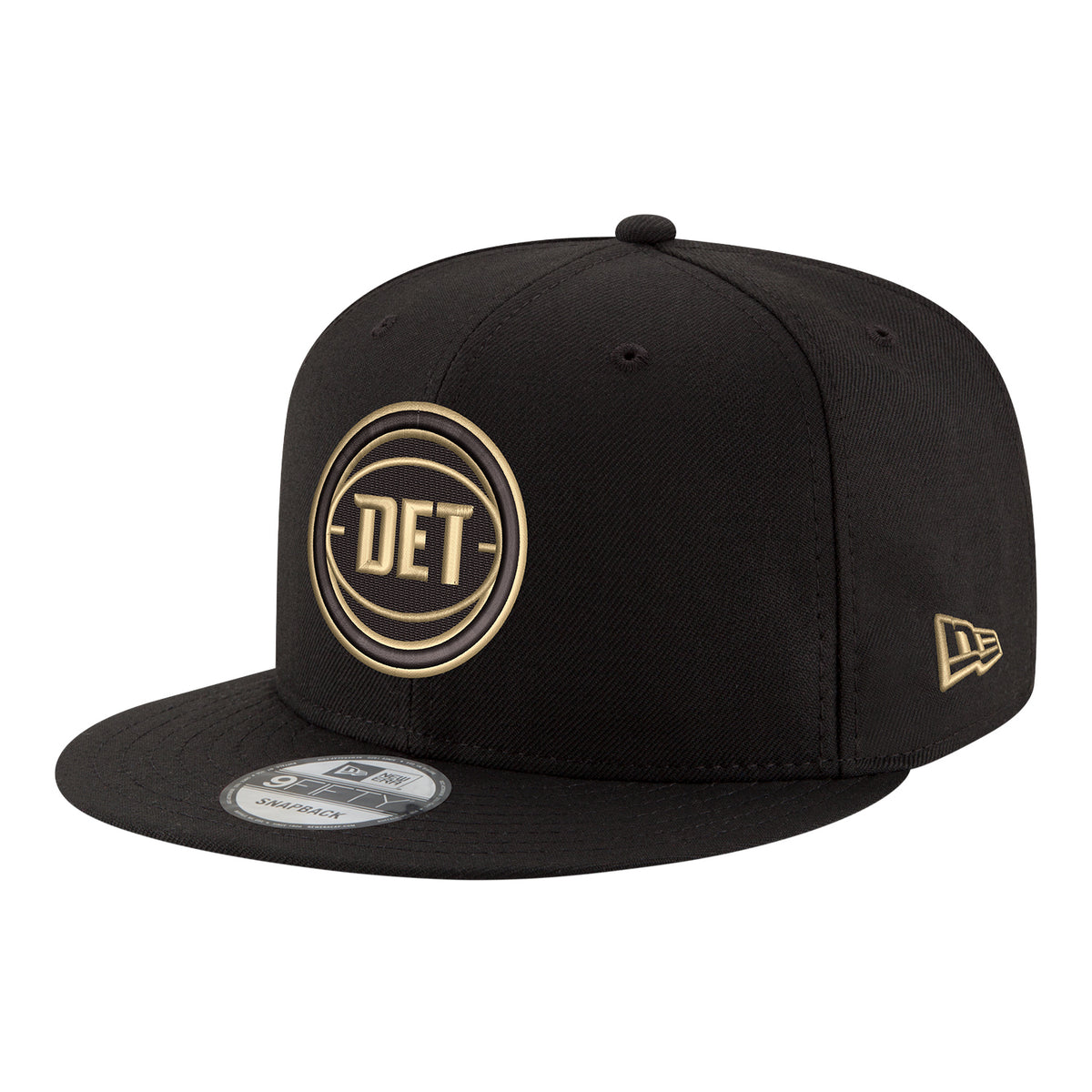 Detroit Pistons New Era Black & Gold 950 Snapback in Black - Front Left View