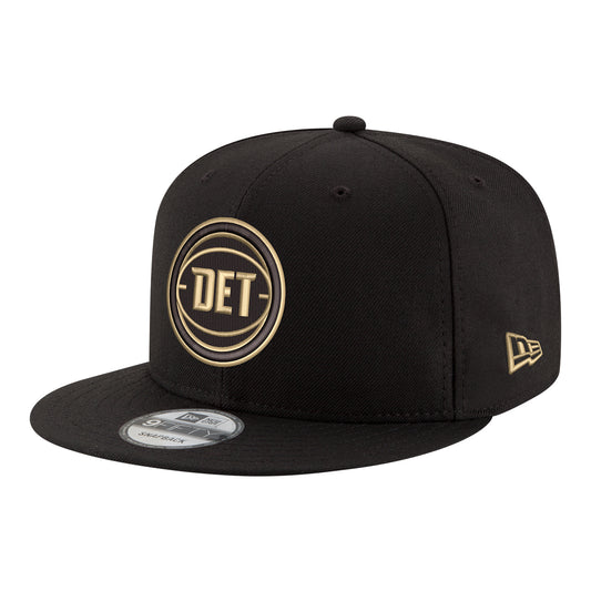 Detroit Pistons New Era Black & Gold 950 Snapback in Black - Front Left View