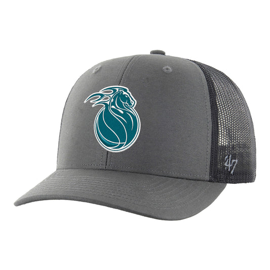 2025-26 City Edition Detroit Pistons 47 Brand Trucker Hat in Grey - Front Left View