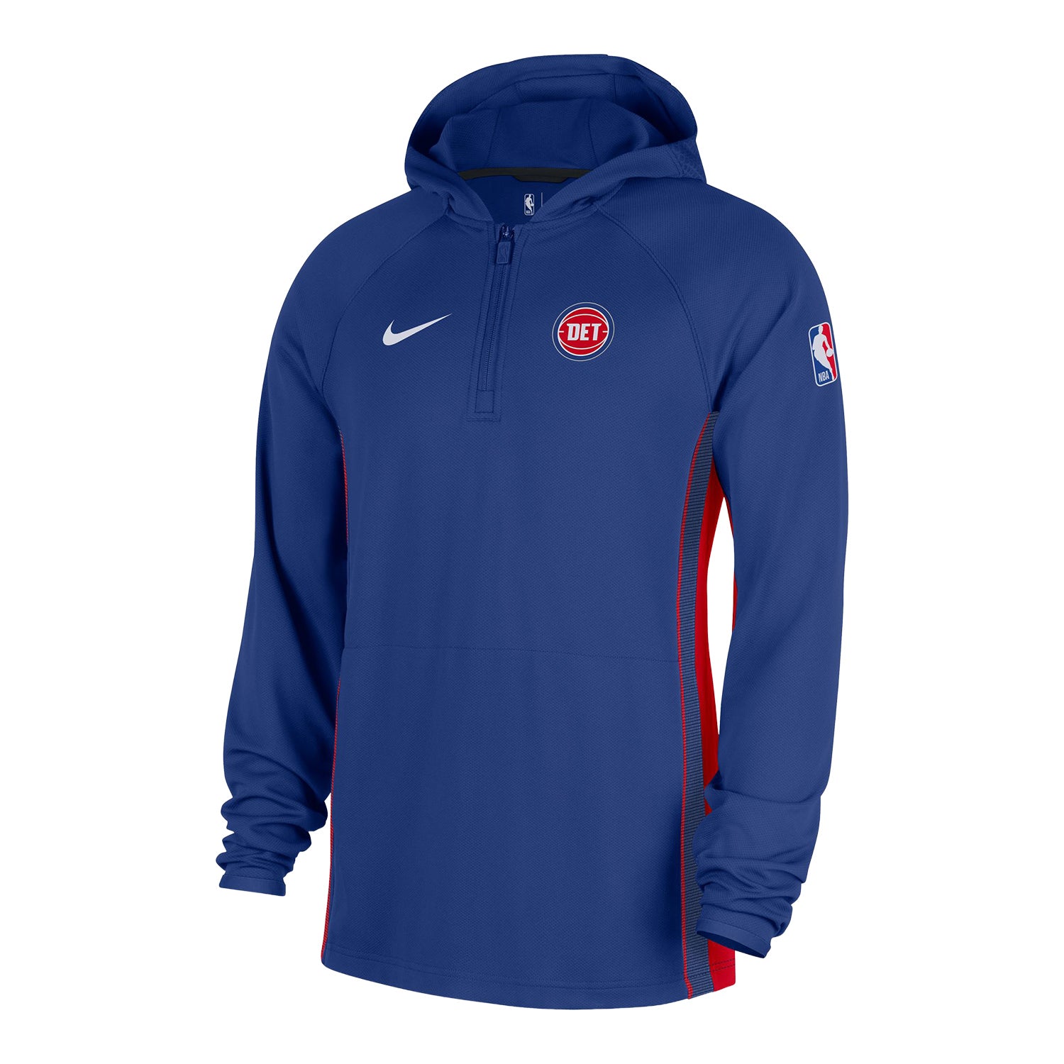 Detroit Pistons Nike Warmup Hooded 1/4 Zip Jacket in Blue - Front Left View