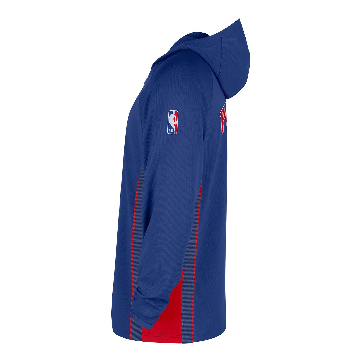 Detroit Pistons Nike Warmup Hooded 1/4 Zip Jacket in Blue - Right Side View
