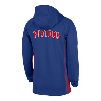 Detroit Pistons Nike Warmup Hooded 1/4 Zip Jacket in Blue - Back View