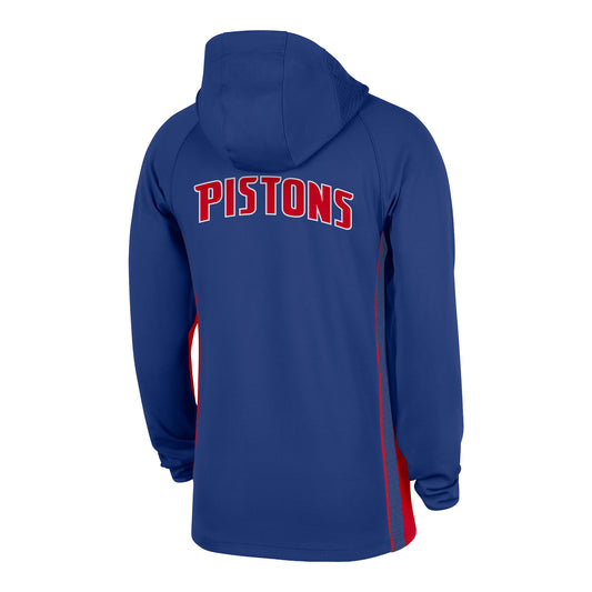 Detroit Pistons Nike Warmup Hooded 1/4 Zip Jacket in Blue - Back View