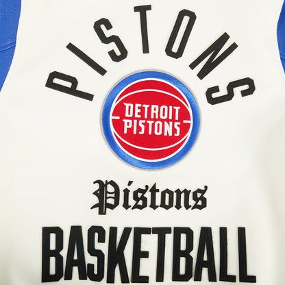 Detroit Pistons Pro Standard Modern Originals Varsity Jacket in White - Front Chest View