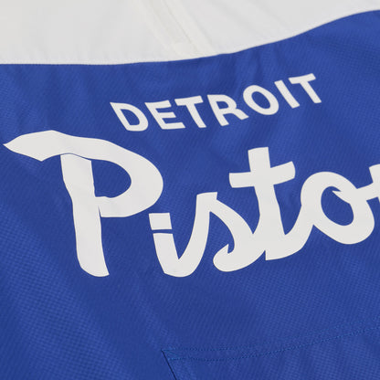 Detroit Pistons Mitchell & Ness Head Coach Anorak 1/2 Zip Jacket in White and Blue - Front View