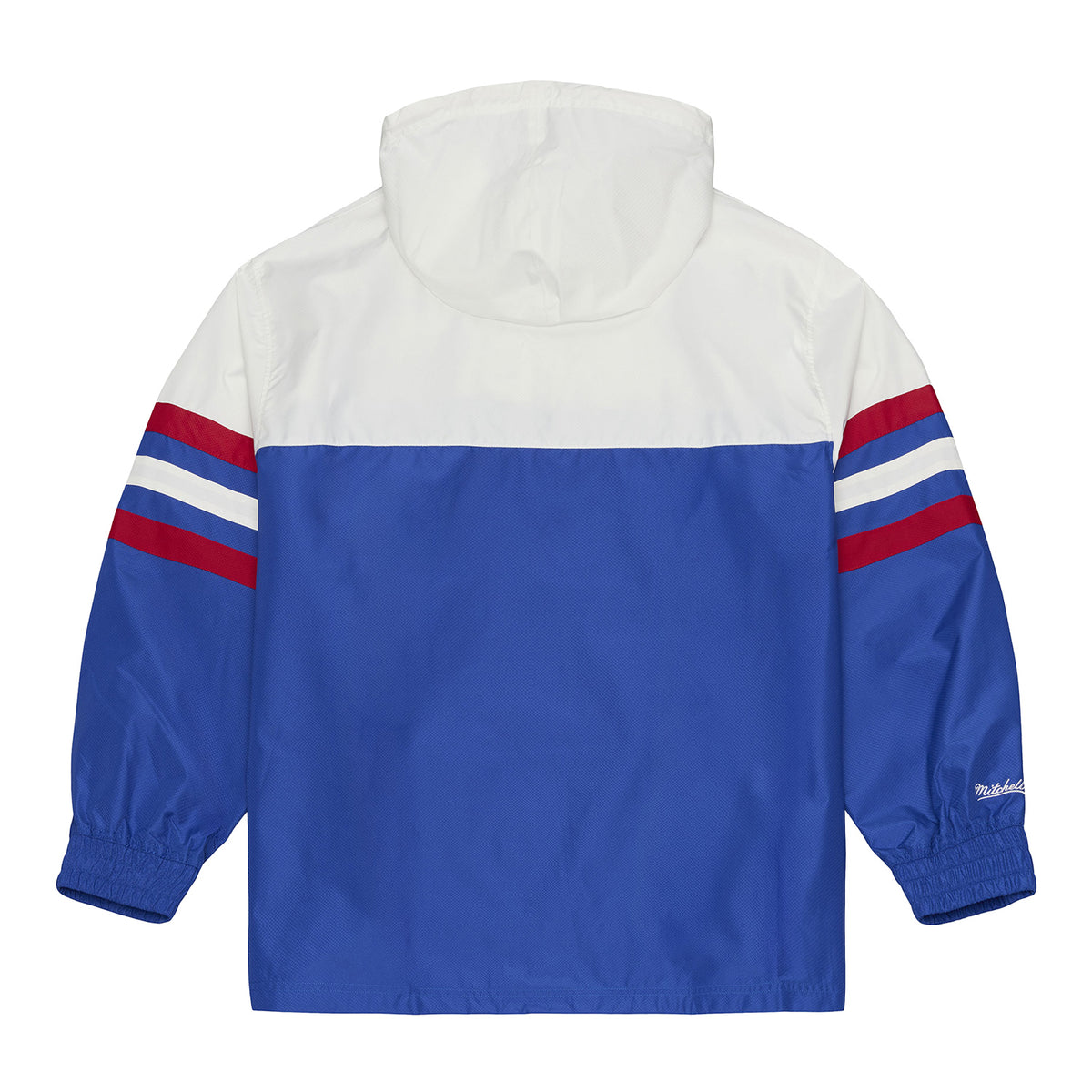 Detroit Pistons Mitchell & Ness Head Coach Anorak 1/2 Zip Jacket in White and Blue - Back View