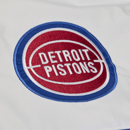 Detroit Pistons Mitchell & Ness Head Coach Anorak 1/2 Zip Jacket in White and Blue - Front Patch View