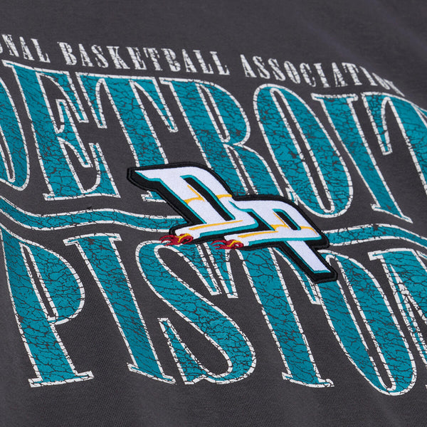 Detroit Pistons Mitchell & Ness HWC Vintage Crewneck in Black - Front Graphic View