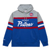 Detroit Pistons Mitchell & Ness Head Coach Hoodie in Grey, Blue, and Red - Front View