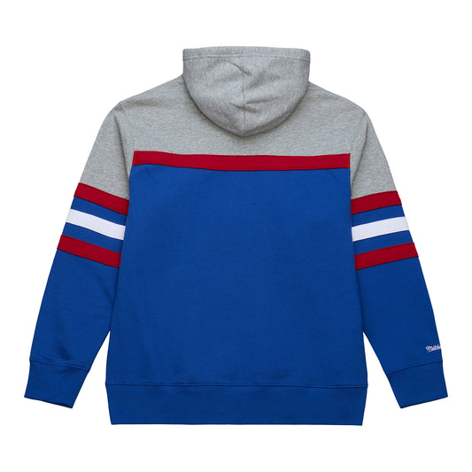 Detroit Pistons Mitchell & Ness Head Coach Hoodie in Grey, Blue, and Red - Back View