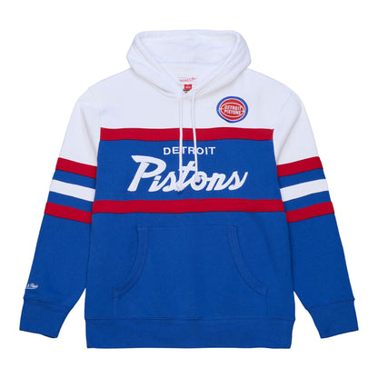 Detroit Pistons Mitchell & Ness Head Coach Hooded Sweatshirt in White red and Blue - Front View