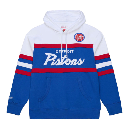 Detroit Pistons Mitchell & Ness Head Coach Hooded Sweatshirt in White red and Blue - Front View