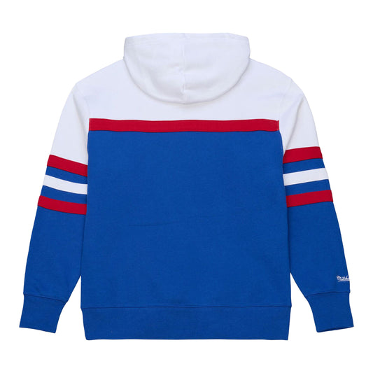 Detroit Pistons Mitchell & Ness Head Coach Hooded Sweatshirt in White red and Blue - Back View