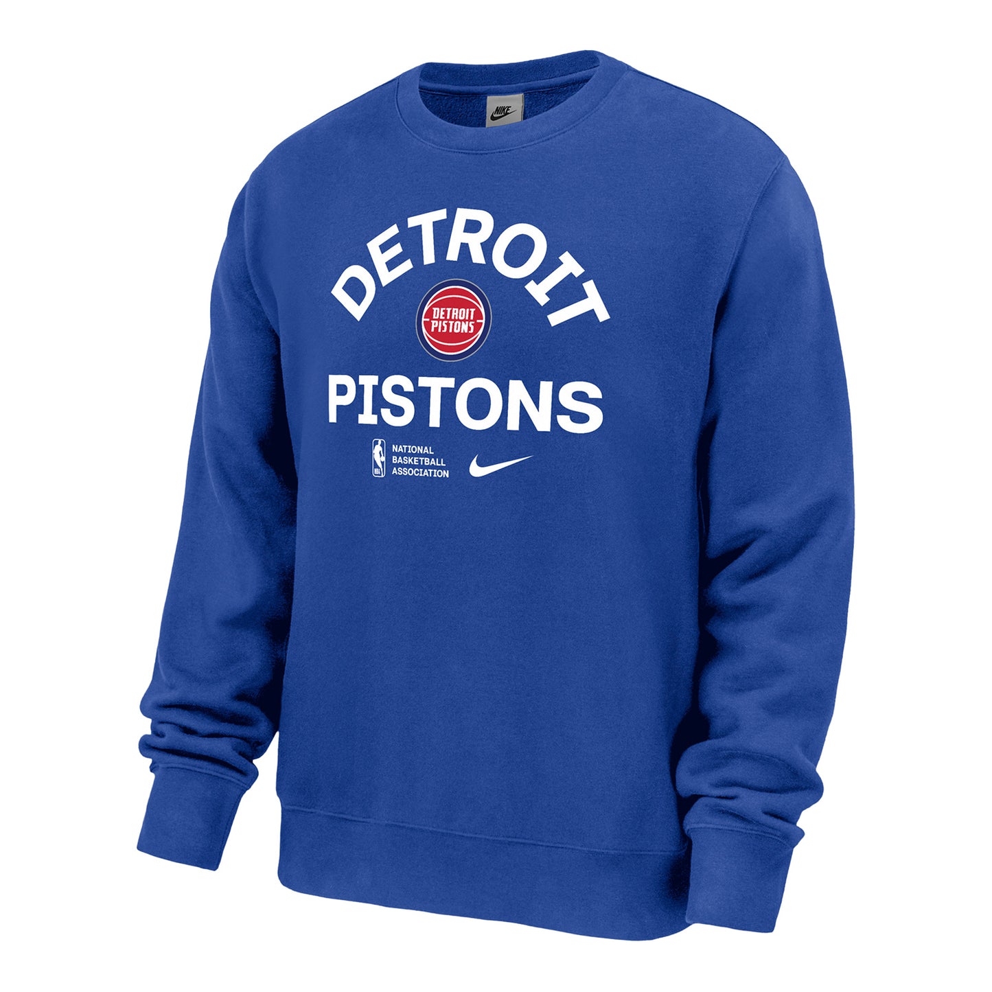 Detroit Pistons Nike Club Fleece Wordmark Crewneck in Blue - Front View