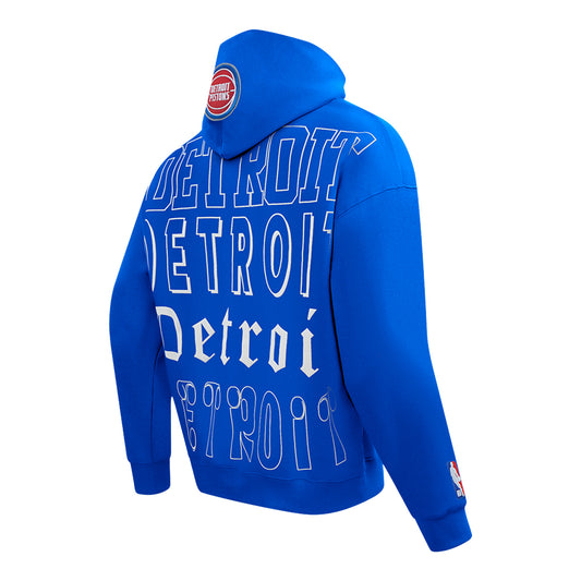 Detroit Pistons Pro Standard Billboard Hooded Sweatshirt in Blue - Back Left View