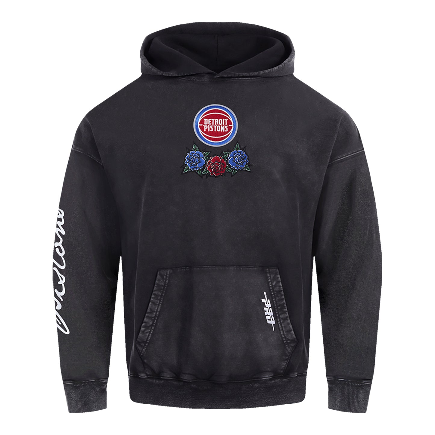 Detroit Pistons Pro Standard Fire And Roses Hooded Sweatshirt in Black - Front View