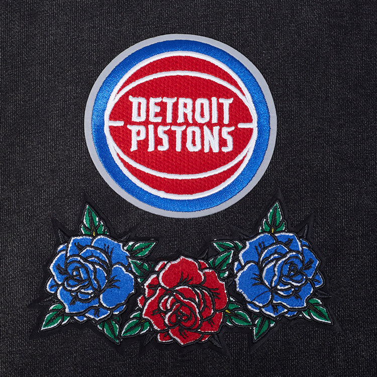 Detroit Pistons Pro Standard Fire And Roses Hooded Sweatshirt - Rose Detail View