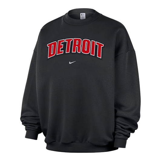 Detroit Pistons Nike 2026 Standard Issue Wordmark Crewneck in Black - Front View