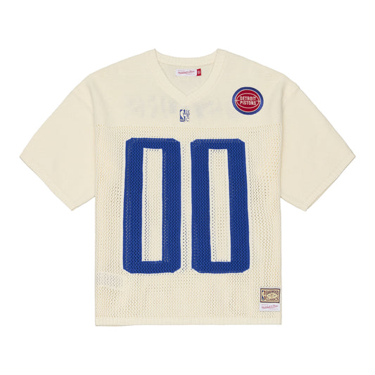 Detroit Pistons Mitchell & Ness Retro Roots Sweater in White - Front View