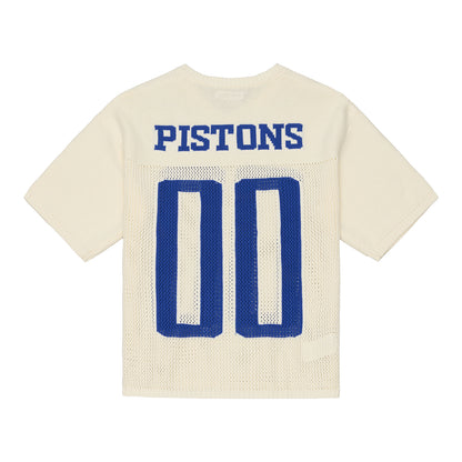 Detroit Pistons Mitchell & Ness Retro Roots Sweater in White - Back View