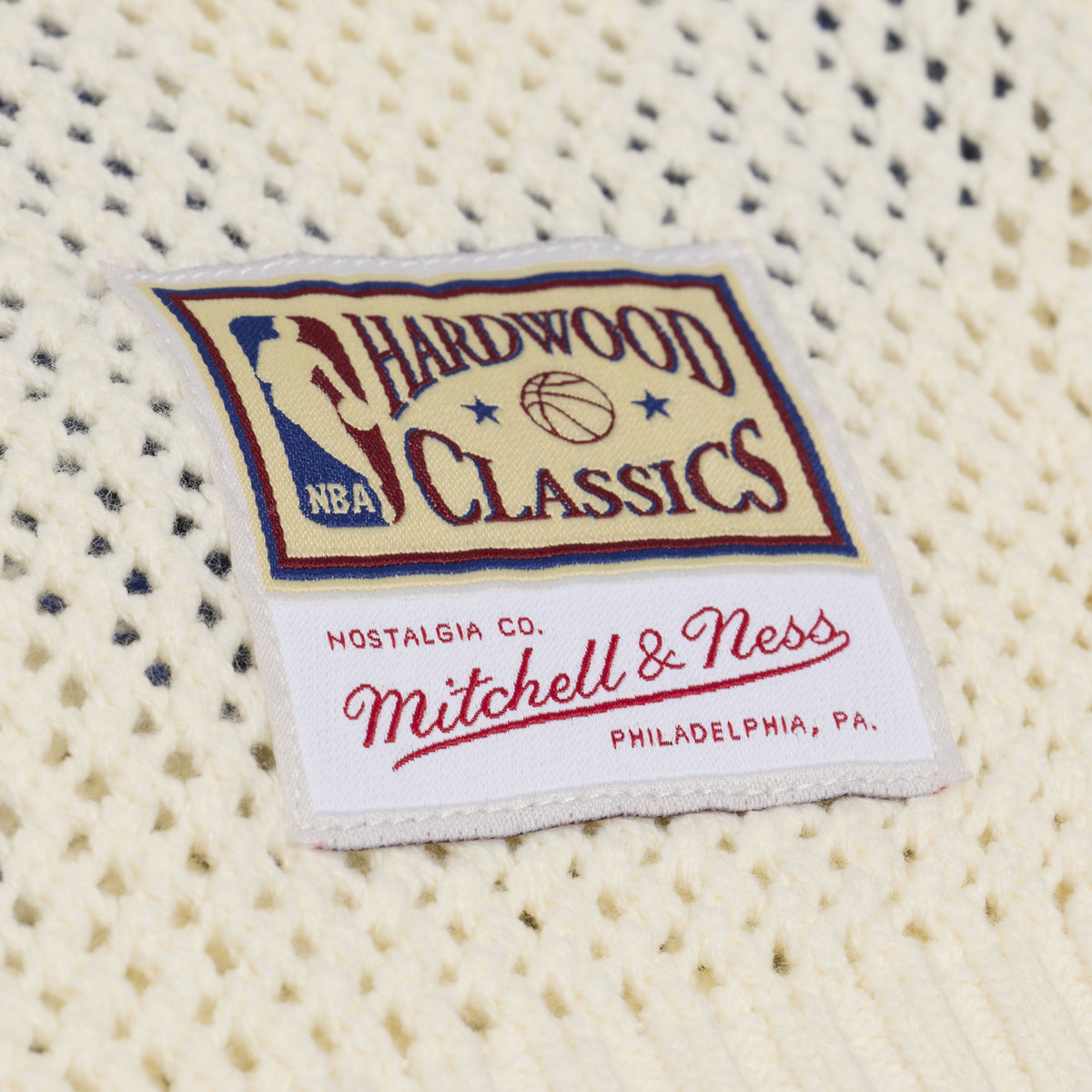 Detroit Pistons Mitchell & Ness Retro Roots Sweater in White - Front Patch View