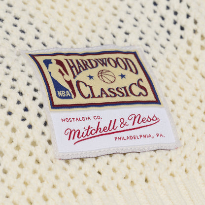 Detroit Pistons Mitchell & Ness Retro Roots Sweater in White - Front Patch View