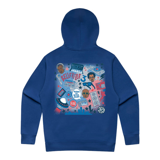 Detroit Pistons The Belleville Three Hoodie in Blue - Back View