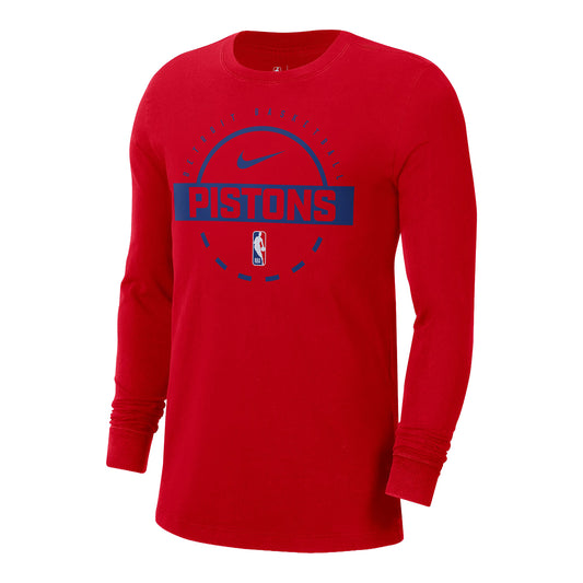 Detroit Pistons Nike Practice Long Sleeve T-Shirt in Red - Front View